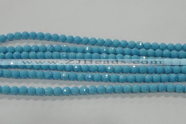 CTU2590 15.5 inches 4mm faceted round synthetic turquoise beads