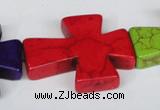 CTU734 15.5 inches 30*36mm cross dyed turquoise beads wholesale