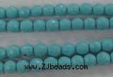 CTU910 15.5 inches 4mm faceted round synthetic turquoise beads