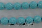 CTU914 15.5 inches 12mm faceted round synthetic turquoise beads