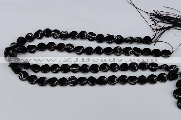 CTW03 15.5 inches 12mm twisted coin black agate beads wholesale