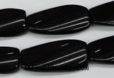 CTW108 15.5 inches 15*30mm twisted rectangle black agate beads