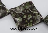 CTW320 15.5 inches 30*30mm wavy diamond green dalmation jasper beads