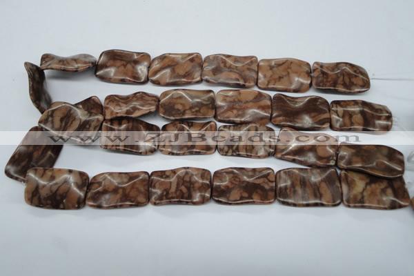CTW324 15.5 inches 20*30mm wavy rectangle red line jasper beads