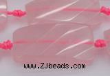 CTW451 15.5 inches 20*38mm faceted & twisted rectangle rose quartz beads