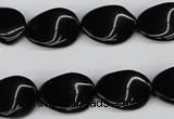 CTW66 15.5 inches 13*18mm twisted oval black agate beads