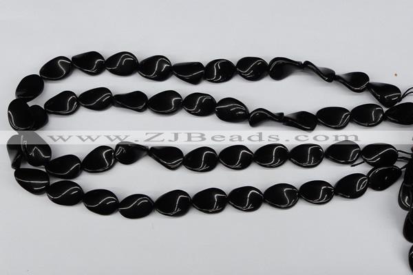 CTW66 15.5 inches 13*18mm twisted oval black agate beads