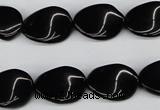 CTW70 15.5 inches 15*20mm twisted oval black agate gemstone beads