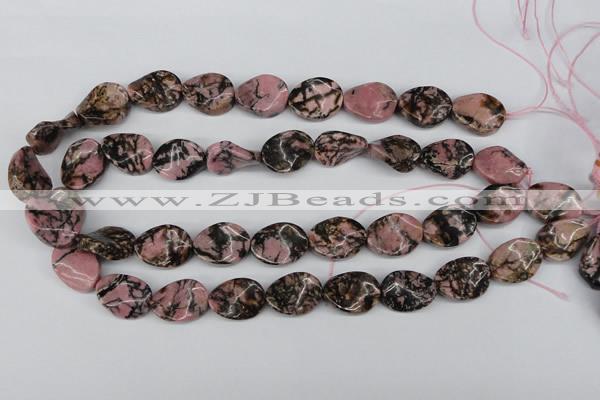 CTW84 15.5 inches 15*20mm twisted oval rhodonite gemstone beads