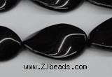 CTW98 15.5 inches 18*30mm twisted oval black agate gemstone beads