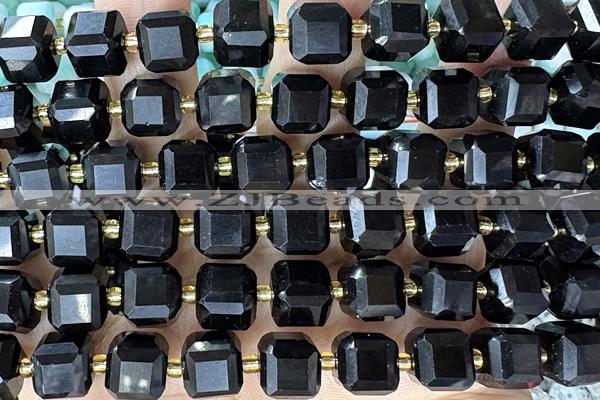 CUBE255 15 inches 10mm faceted cube black agate beads wholesale
