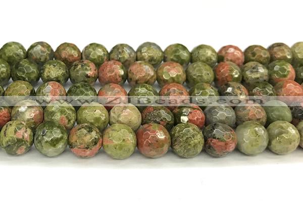 CUG198 15 inches 12mm faceted round unakite beads wholesale