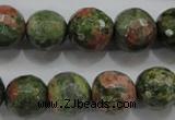 CUG303 15.5 inches 10mm faceted round unakite gemstone beads