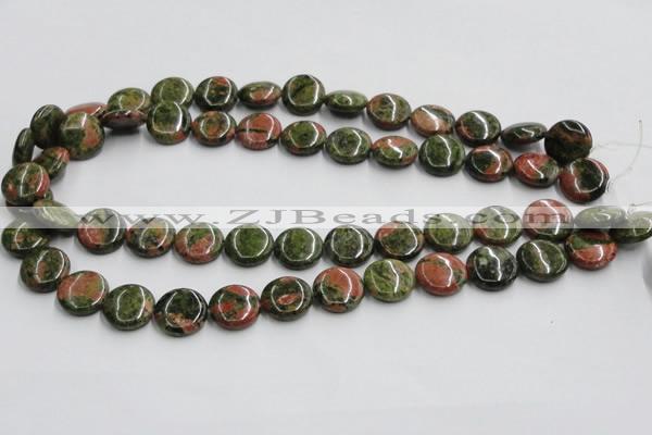 CUG50 16 inches 15mm flat round natural unakite gemstone beads wholesale