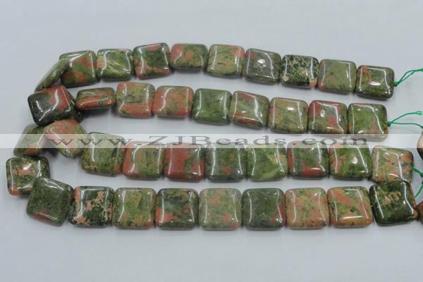 CUG60 16 inches 20*20mm square natural unakite gemstone beads wholesale