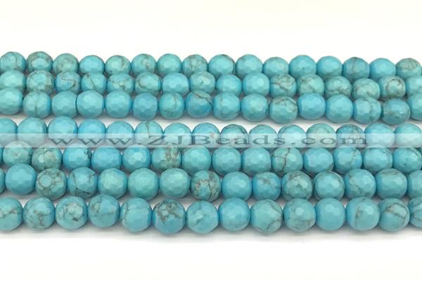 CWB260 15 inches 6mm faceted round howlite turquoise beads