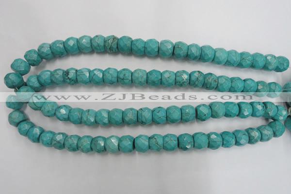 CWB450 15.5 inches 10*12mm faceted rondelle howlite turquoise beads