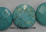 CWB528 15.5 inches 25mm faceted oval howlite turquoise beads