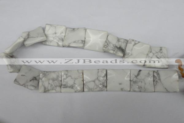 CWB62 15.5 inches 25*25mm wavy square natural white howlite beads