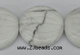 CWB65 15.5 inches 30mm carved coin natural white howlite beads