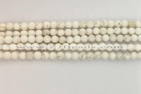 CWB811 15.5 inches 4mm round matte white howlite turquoise beads