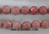 CWF03 15.5 inches 10mm faceted round pink wooden fossil jasper beads