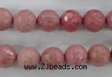 CWF04 15.5 inches 12mm faceted round pink wooden fossil jasper beads