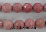 CWF05 15.5 inches 14mm faceted round pink wooden fossil jasper beads