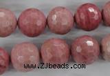 CWF06 15.5 inches 16mm faceted round pink wooden fossil jasper beads