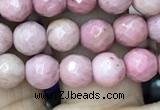 CWF09 15.5 inches 4mm faceted round pink wooden fossil jasper beads