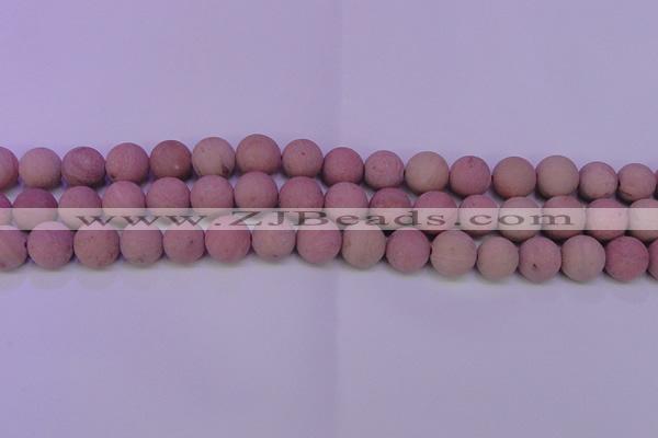 CWF20 15.5 inches 4mm round matte pink wooden fossil jasper beads