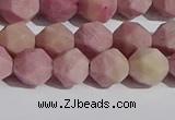 CWF31 8mm faceted nuggets matte pink wooden fossil jasper beads