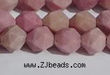 CWF32 10mm faceted nuggets matte pink wooden fossil jasper beads