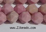 CWF33 12mm faceted nuggets matte pink wooden fossil jasper beads