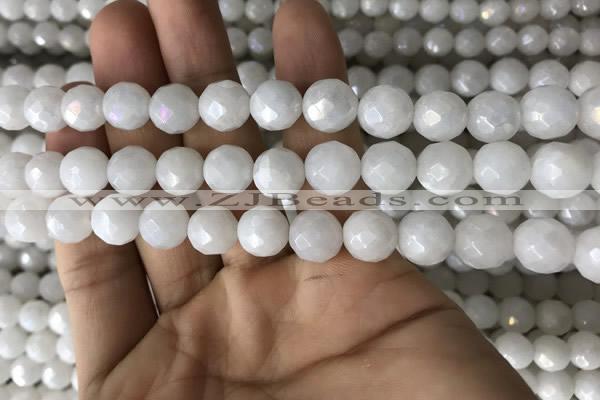CWH67 15.5 inches 10mm faceted round AB-color white jade beads