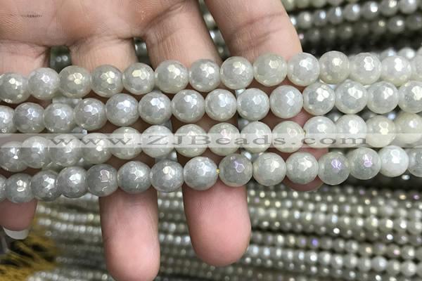 CWH71 15.5 inches 8mm faceted round AB-color white jade beads