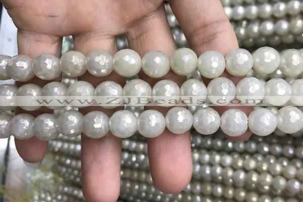 CWH72 15.5 inches 10mm faceted round AB-color white jade beads