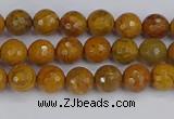 CWJ468 15.5 inches 4mm faceted round yellow petrified wood jasper beads