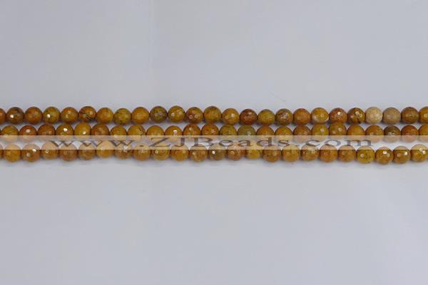 CWJ468 15.5 inches 4mm faceted round yellow petrified wood jasper beads