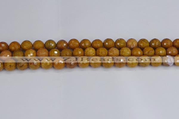 CWJ471 15.5 inches 10mm faceted round yellow petrified wood jasper beads