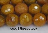 CWJ472 15.5 inches 12mm faceted round yellow petrified wood jasper beads