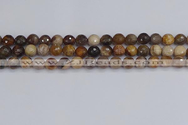 CWJ478 15.5 inches 10mm faceted round wood jasper gemstone beads