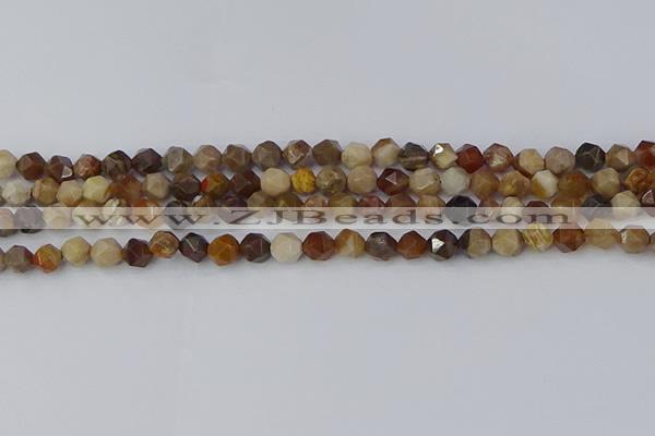 CWJ483 15.5 inches 6mm faceted nuggets wood jasper beads