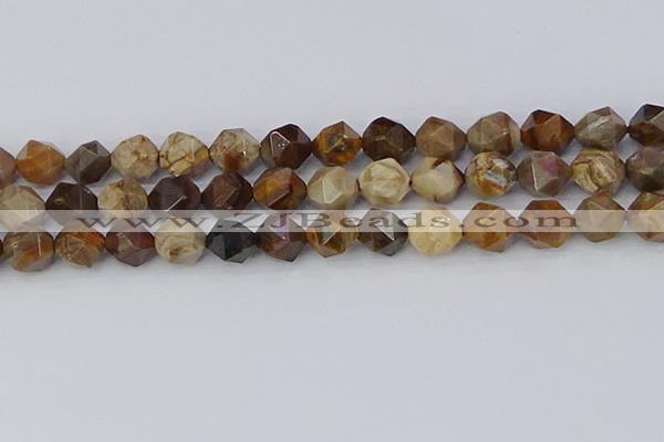 CWJ486 15.5 inches 12mm faceted nuggets wood jasper beads