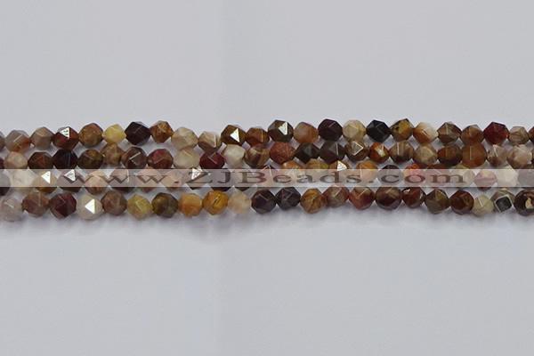 CWJ490 15.5 inches 6mm faceted nuggets wood jasper beads