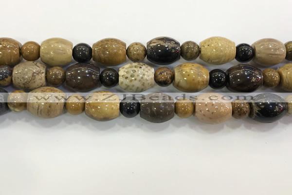 CWJ588 15.5 inches 10mm round & 13*15mm - 15*18mm rice wooden jasper beads