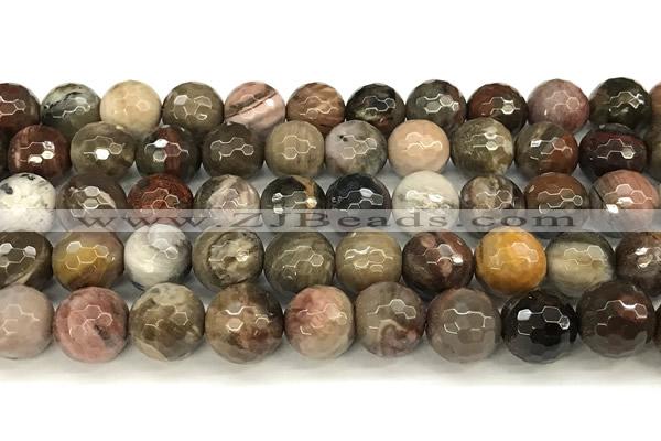 CWJ614 15 inches 12mm faceted round wooden jasper gemstone beads