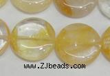 CYC07 15.5 inches 25mm flat round yellow crystal quartz beads