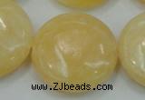 CYJ52 15.5 inches 30mm flat round yellow jade gemstone beads wholesale