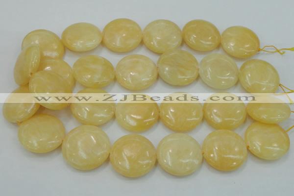 CYJ52 15.5 inches 30mm flat round yellow jade gemstone beads wholesale
